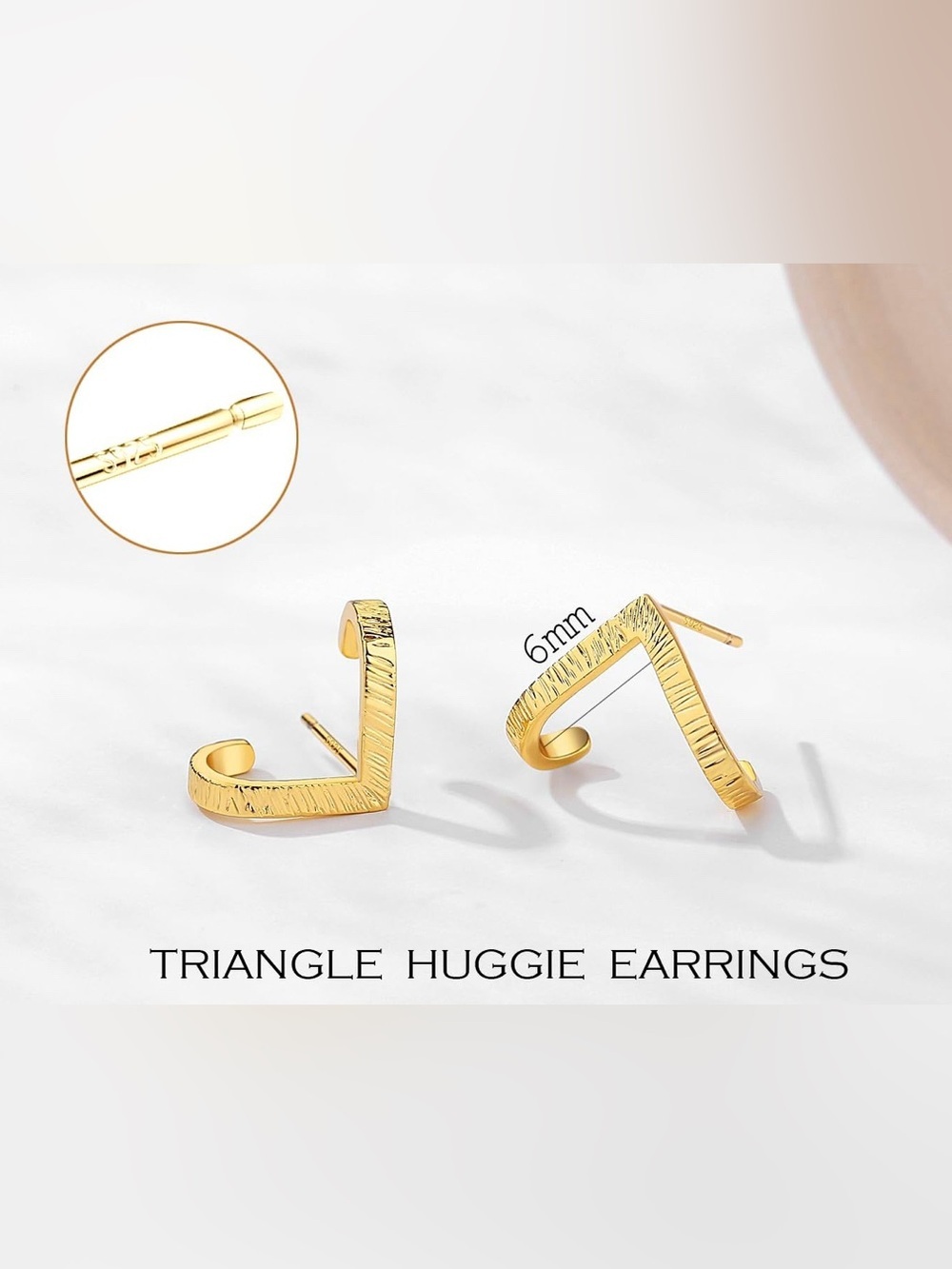 14K Gold Plated 925 Sterling Silver Chevron V-Shape Triangle Earrings - Picture 6 of 6